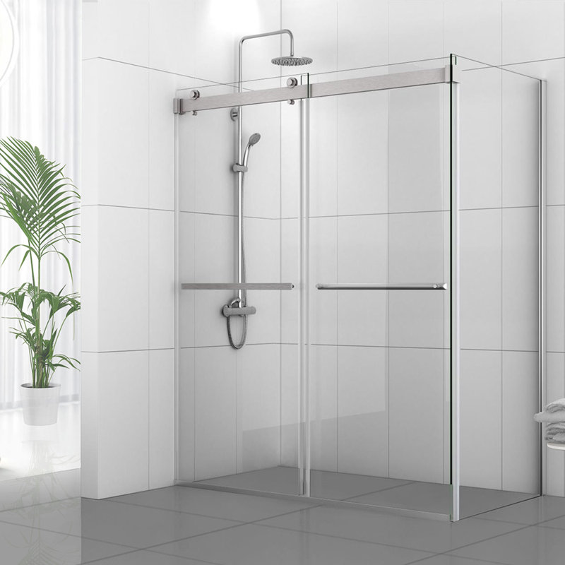 Cabine de douche rectangulaire sans cadre avec barre à serviettes l 60 po x P 35,8 po x H 76 po, Nickel