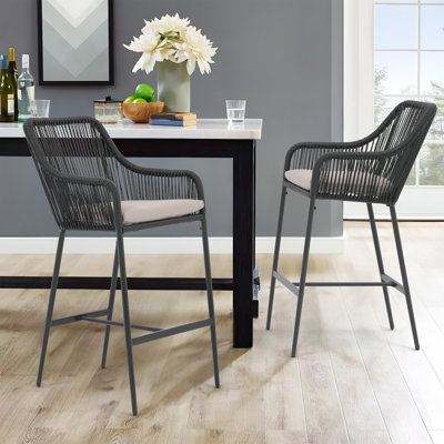 Patio Wicker Bar Height Stools With Footrest by George Oliver