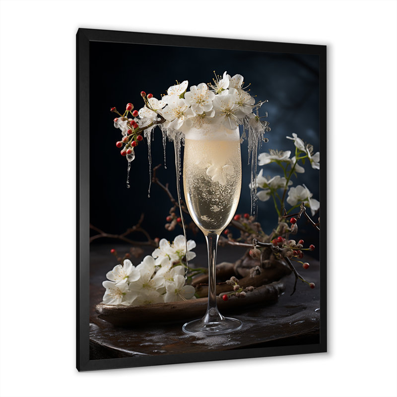 Champagne Blooms Bubbles and Bliss II - Champagne, art mural, Cadre photo noir, H 44 po x l 34 po