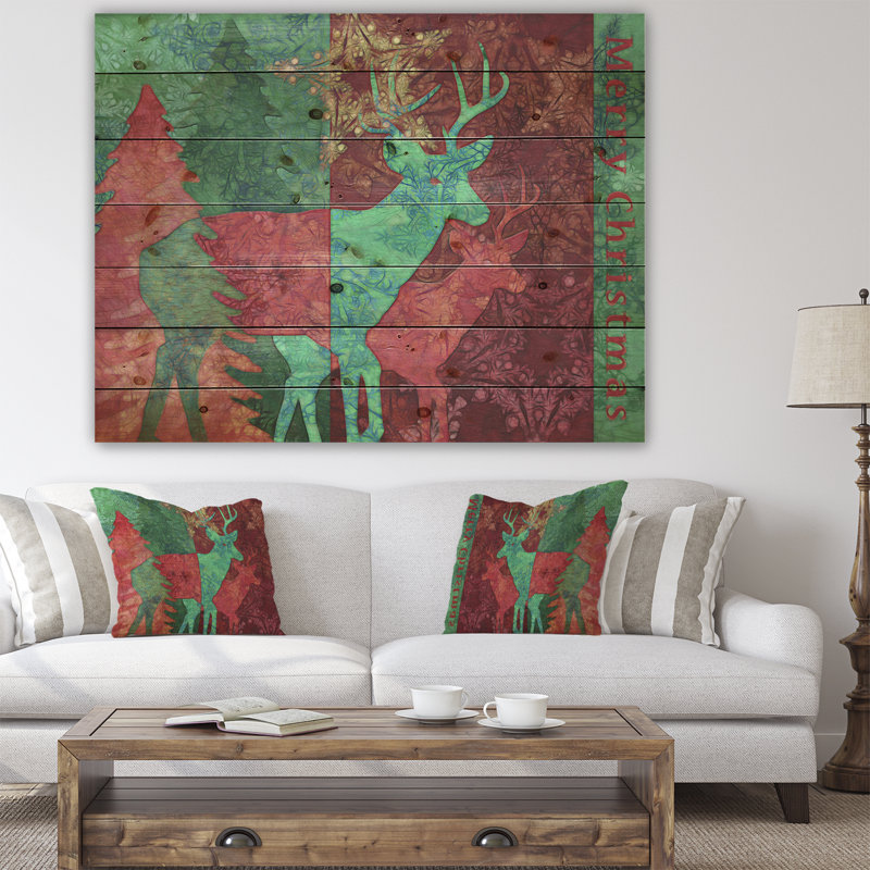 Christmas Deers Mixed Media - impression d'art graphique, H 15 po x l 20 po x P 1 po, Bois
