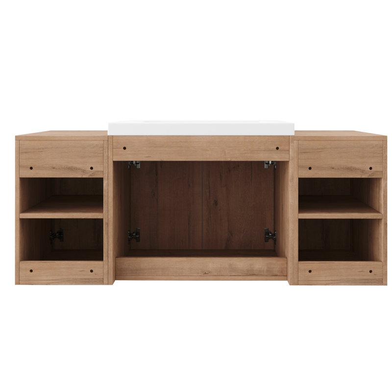 Meuble-lavabo mural simple 48 po avec lavabo en résine, meuble-lavabo flottant avec 4 portes et 2 tablettes réglables