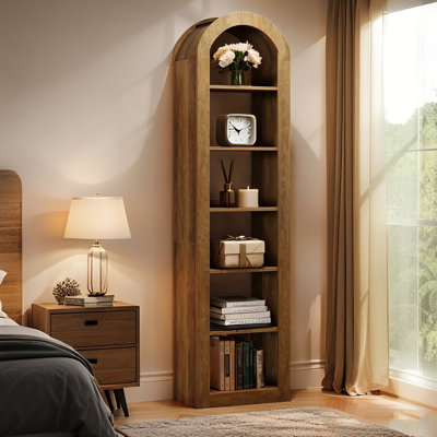 75" Tall Arched Bookshelf, 6-Tier Open Bookcase