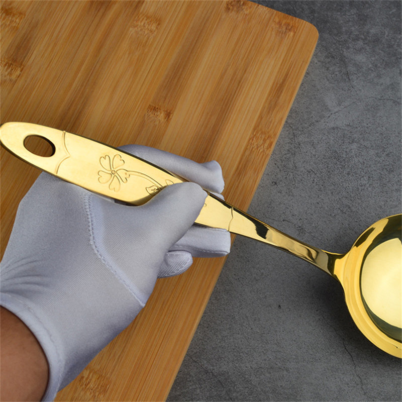 Ensemble d'ustensiles Wok en laiton massif - Grande spatule Wok, louche, crépine et tourneur rainuré pour la cuisson
