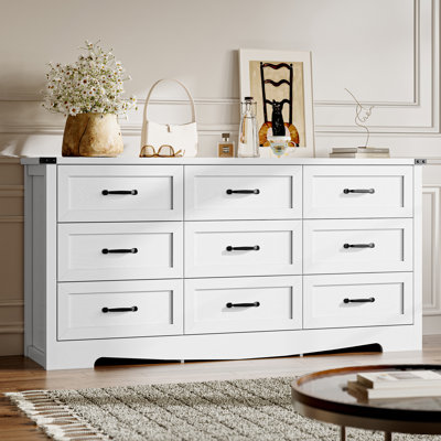 63"W 9-Drawer Dresser for Bedroom, Extra Wide Wooden Chest of Drawers with Metal Handles, Anti-Tip Design, Sturdy Storage Organizer for Living Room, Entryway