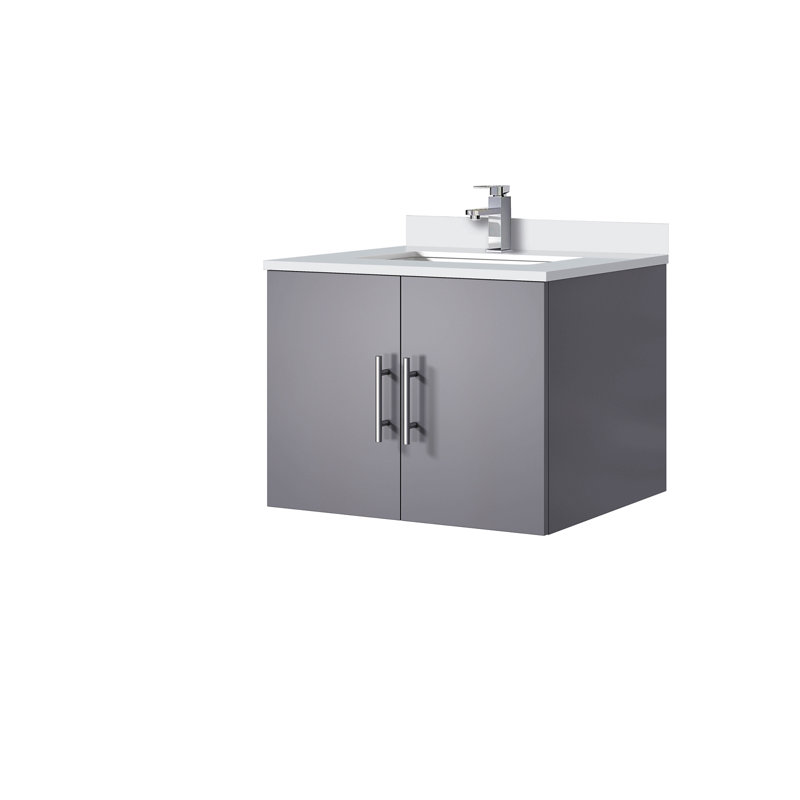 Meuble-lavabo de salle de bain 24 po X P 22 po D, dessus en quartz blanc et ensemble de robinet, Gris, 24"