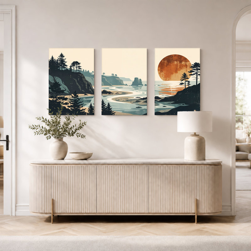 «Coastal Cliff and Pine Trees with Large Rust», ensemble de 3 toiles murales, 18"H x 12"W x 3pcs