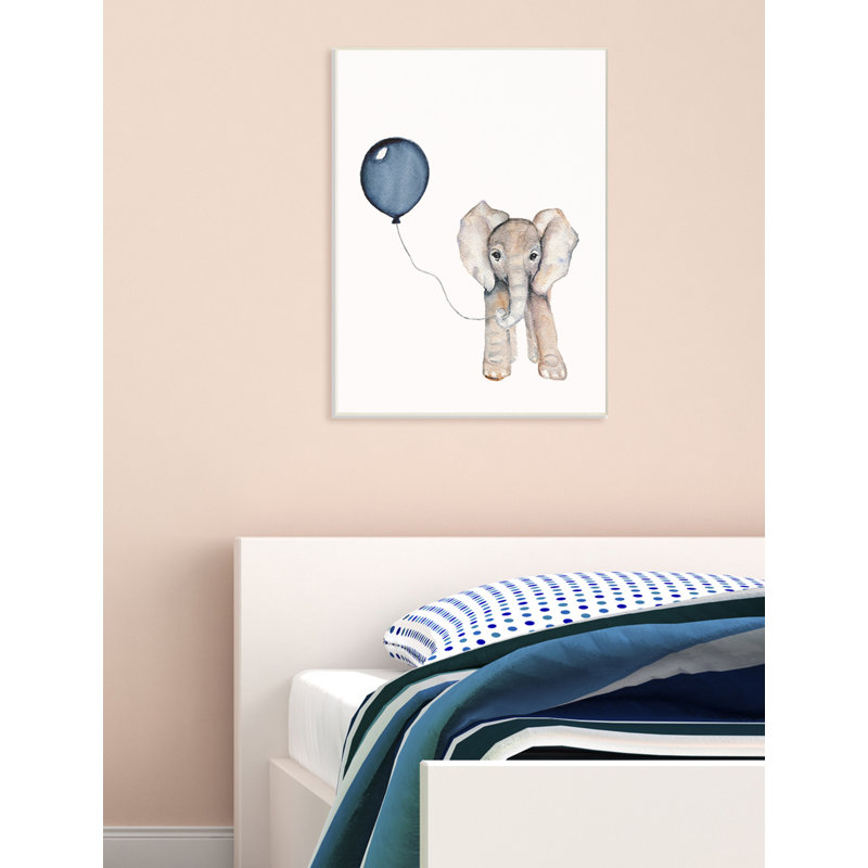 Art mural sur toile surdimensionné, bébé éléphant avec ballon bleu, Toile tendue, H 30 po x l 24 po x P 1,5 po