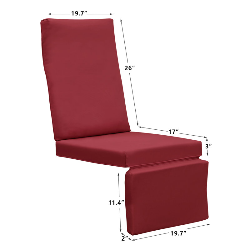 All-Weather Outdoor Patio Recliner Cushion, Waterproof Outdoor Reclining Chair Replacement Cushion, Red