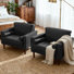 Fauteuil club capitonné à accoudoirs carrés en similicuir avec 2 coussins