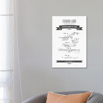 Raymond McVay Fishing Lure Patent Sketch Retro (Charcoal) IV by Aged Pixel - Wrapped Canvas Print