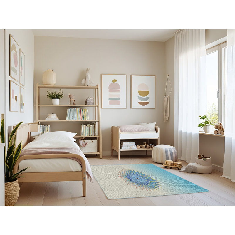 Laine tissée à la main et polyester beige/bleu ciel Tapis décoratif, Rectangle 3 pi x 5 pi