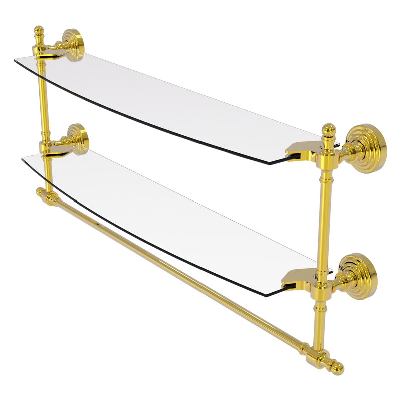 Étagère 2 pièces étagée avec barre de tour Retro Wave, Laiton poli, 15" H x 24" W x 5" D