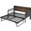 Twin Daybed with Pop Up Trundle, Storage Headboard and Charging Station, Strong Support, Walnut-384022600