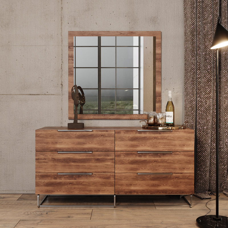 Commode double 6 tiroirs avec miroir Mattawa
