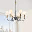 Lustre 6 lumières en laiton noir mat et antique avec abat-jour en lin beige, hauteur réglable de 35 à 112 po, accoudoirs en fer en forme de S pour la salle à manger, le salon, la chambre à coucher