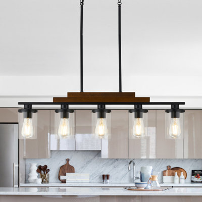 5-Light Kitchen Pendant Light, Two-Tier Wood Chandelier