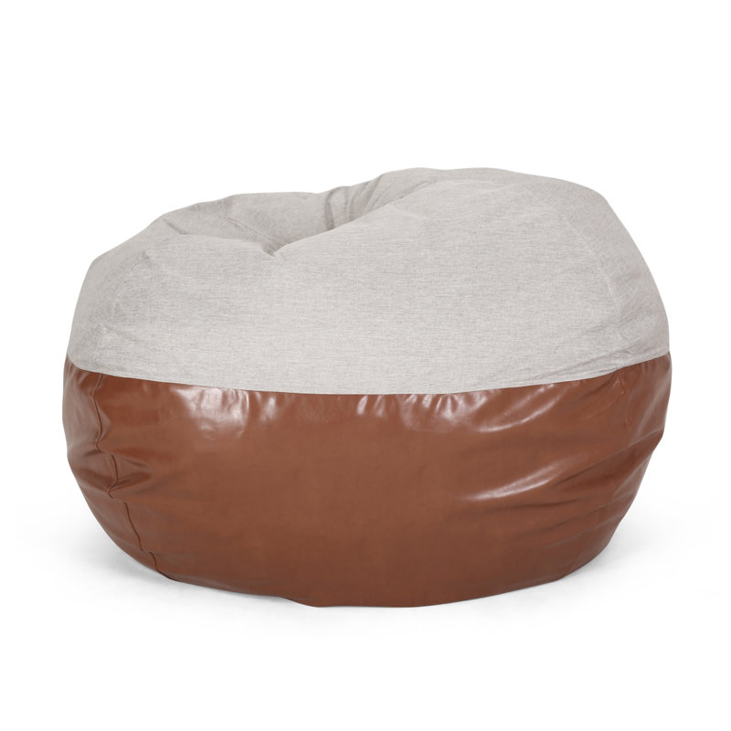 Fauteuil à billes rond Maxi, Similicuir brun / tissu gris, H 42 po x l 54 po x P 54 po 
