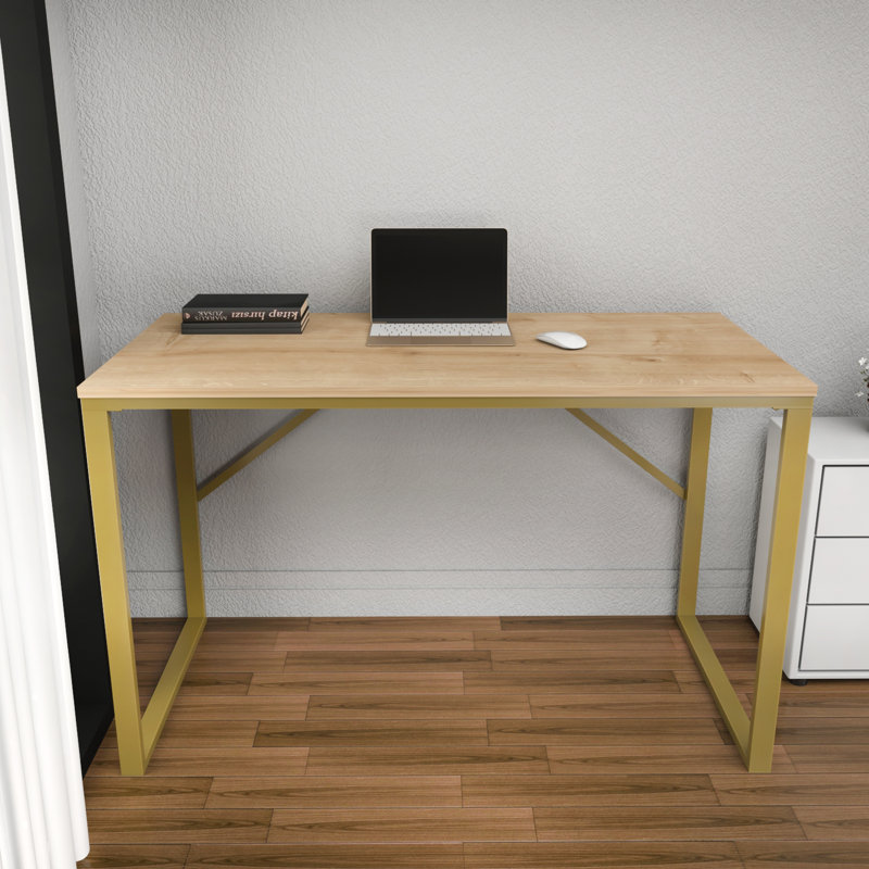 Riggs Metal Base Writing Desk, Brown/Gold
