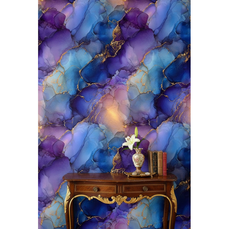 Abstract Wallpaper Marble Blue Mural Gold Wall Decor
