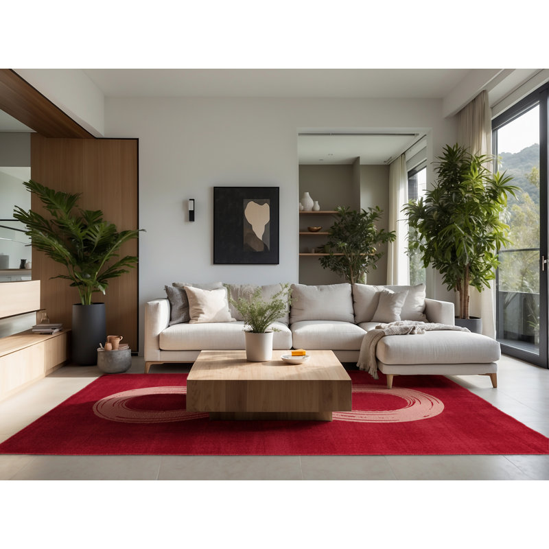 Soft Plush Finnell Valentines Modern & Contemporary Abstract Area Rug in Red – Red Binding, 5x7