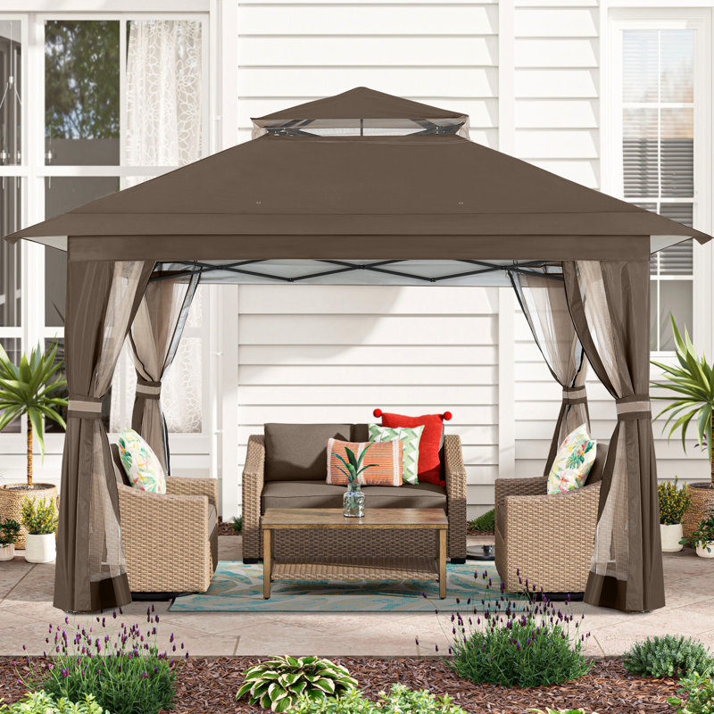 MASTERCANOPY Pop Up Gazebo with Mesh Walls and Vented Roof, Brown, 13 ft. x 13 ft.