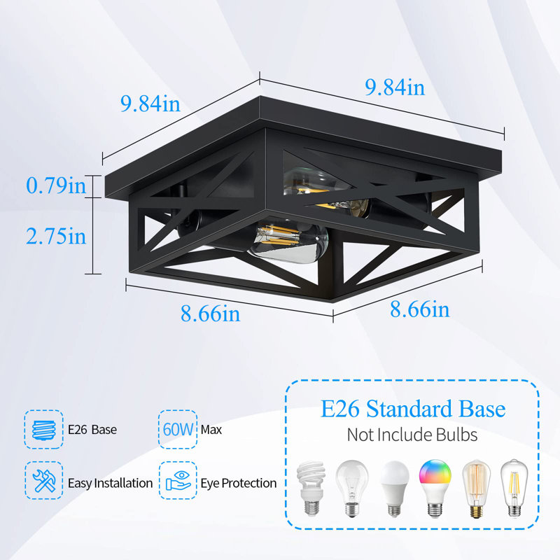 9.8 In. Farmhouse Square Black Flush Mount Ceiling Light Fixture with Turnable Light Cap (2-Pack), 2
