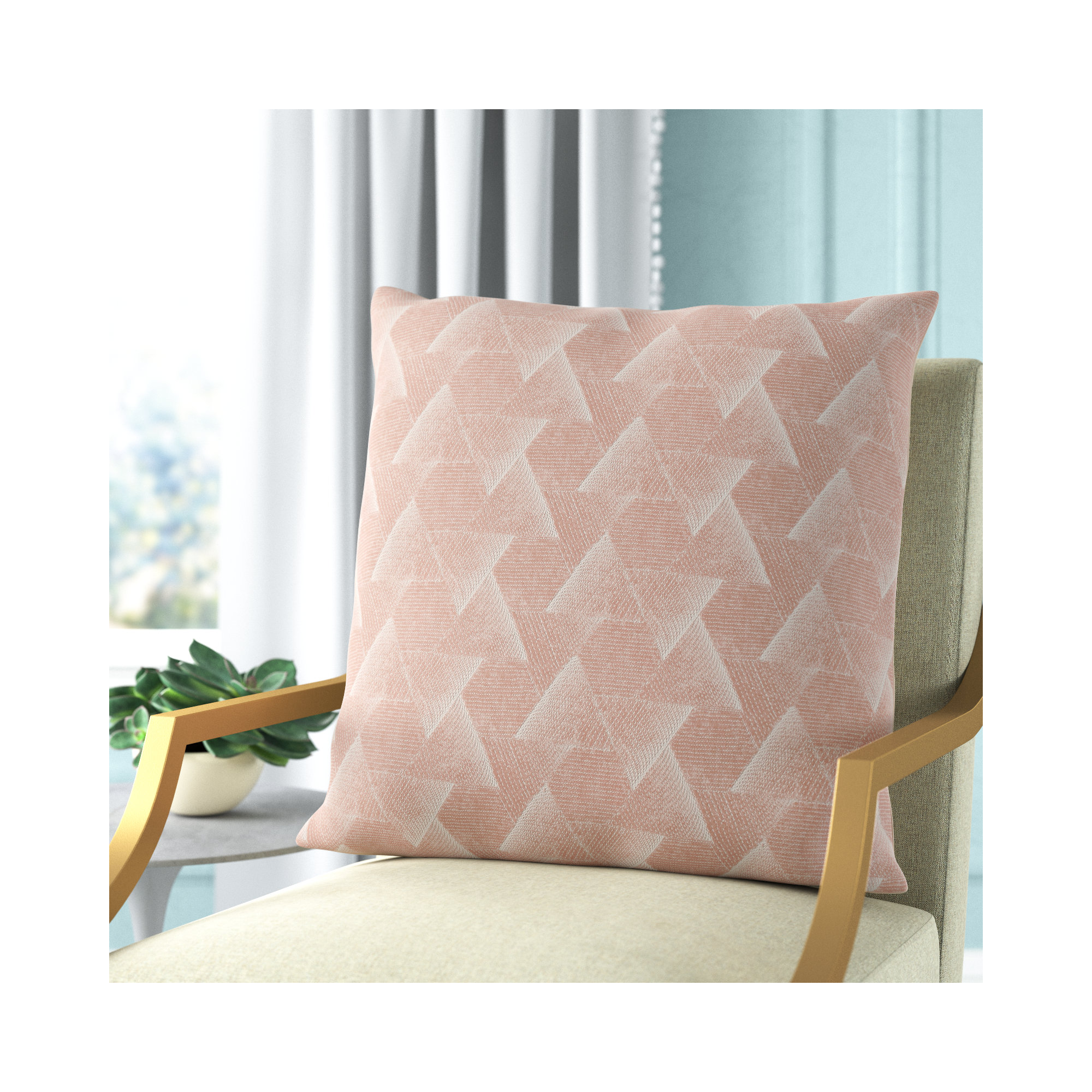 Gretchen Geometric Cotton Throw Pillow, Down, Blush
