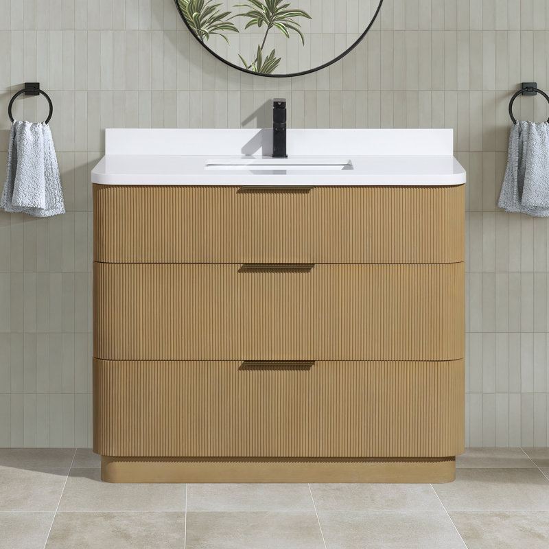 Meuble-lavabo simple 42 po avec plateau en quartz Calamigo