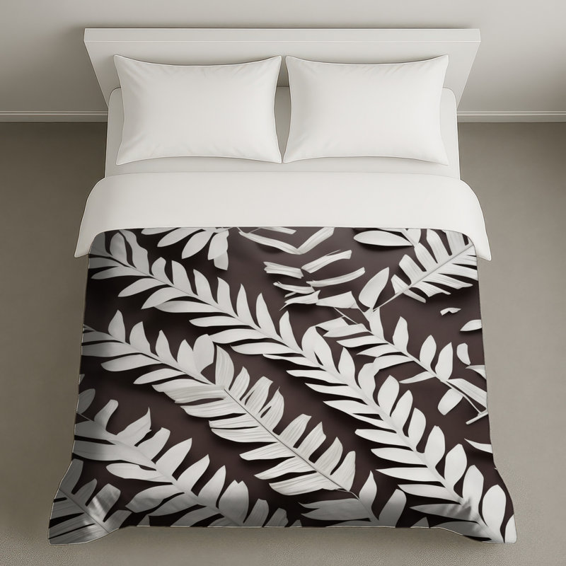 Housses de couette bronze à feuilles de palmier, Très grand lit, Bronze gris moyen gris foncé