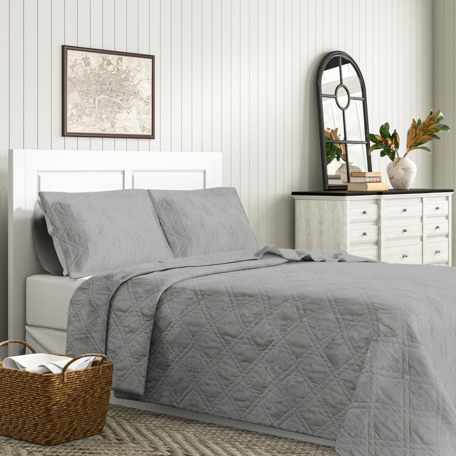 Barwyn Cotton Quilt Set, King, Brown