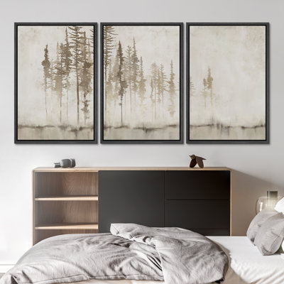 Pastel Forest Tree Abstract Landscape Modern Art Neutral Framed Canvas 3 Pieces Print Wall Art