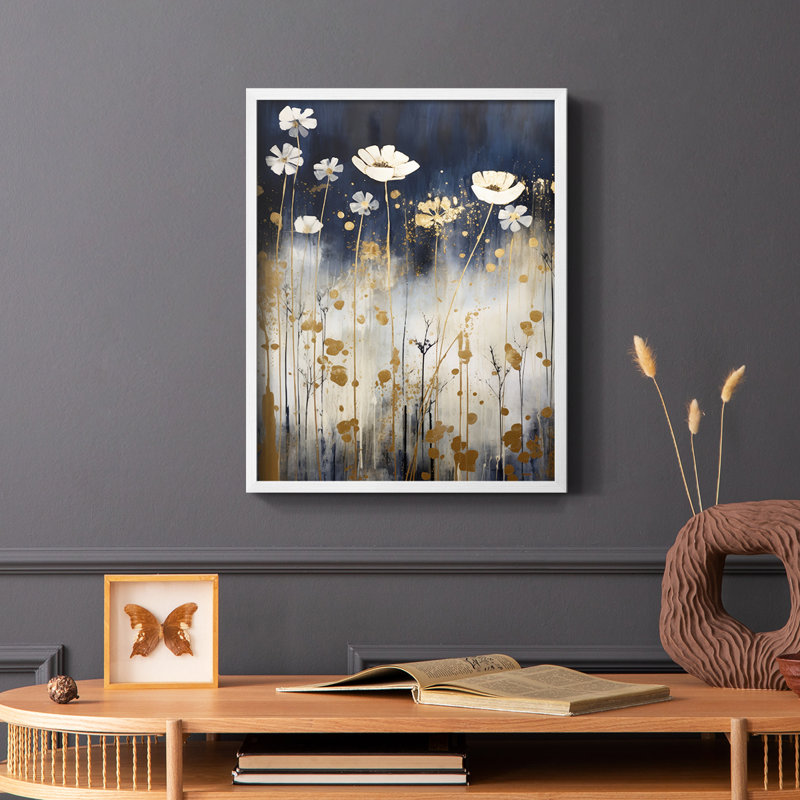 FLORAL Series CCCCXC III - Impression encadrée de qualité supérieure - Prêt à être accroché - Aucun clou requis, Blanc
