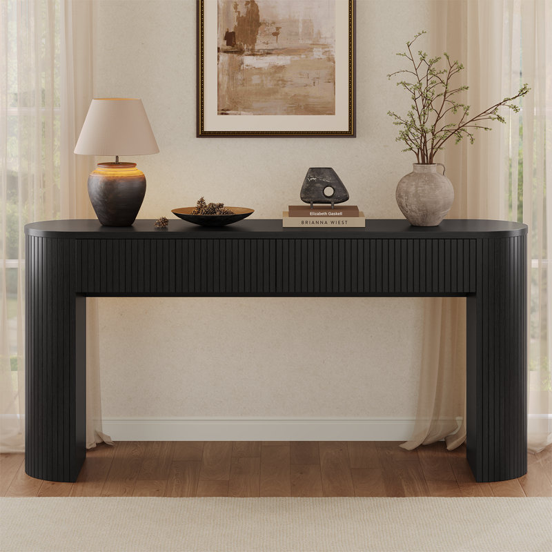 Console 55 po Tambour avec plateau de table ovale pour vestibule de vestibule, H 31,51 po x l 63,01 po x P 13,79 po, Noir