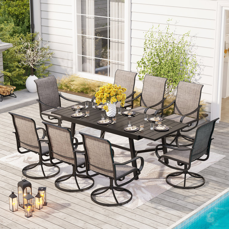 Alyah 8 - Person Metal Patio Dining Set with Extendable Rectangular Table