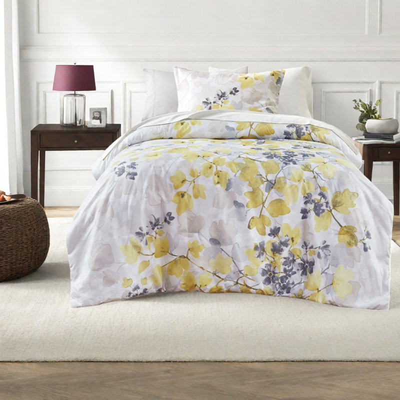 Modern Yellow Bedding Sets With Storage, Ultra Soft Polyester, Botanical Design