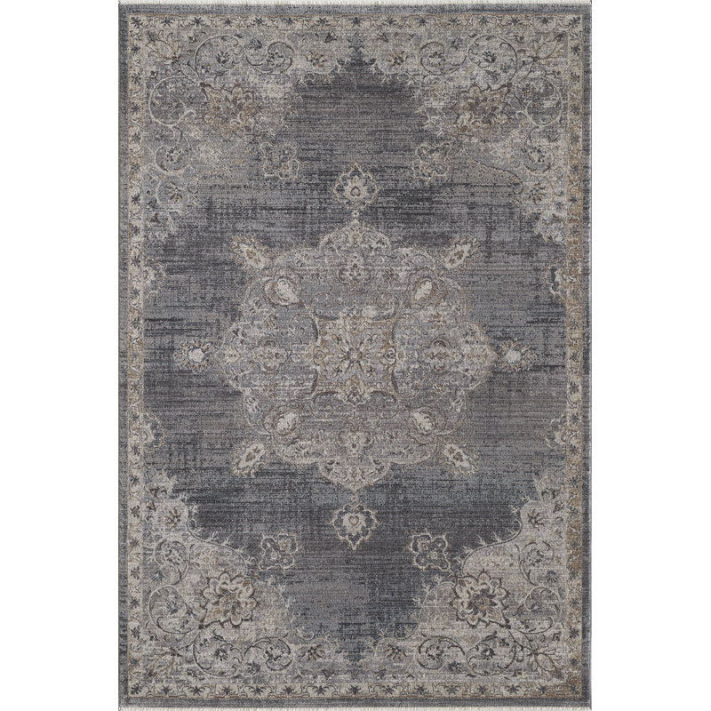 Tapis gris / bleu Serafina Adele 8805, Rectangle 7 pi 10 po x 9 pi 10 po