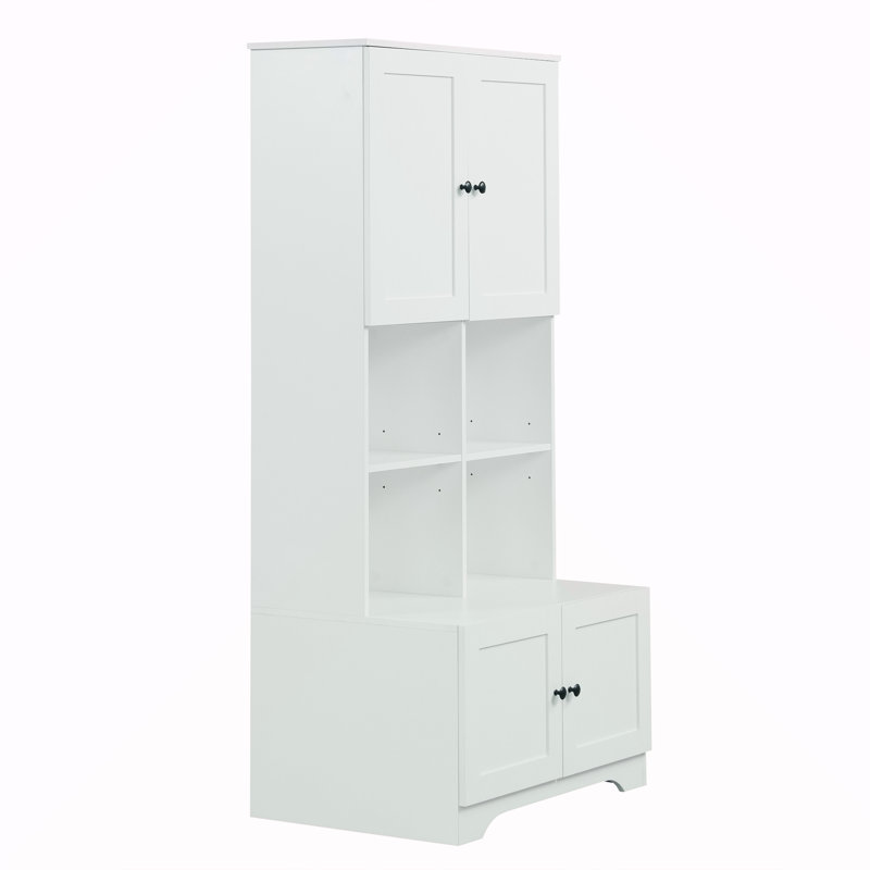 Armoire de rangement haute et large pour salle de bain, unité de rangement pour salle de bain, armoire autoportante avec 4 portes, tablettes réglables, blanc
