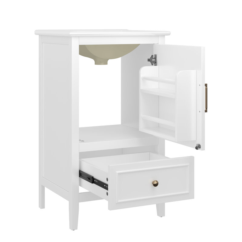 Meuble-lavabo de 20 po avec lavabo, armoire de salle de bain avec deux portes, tablette de porte et patins réglables, tiroir