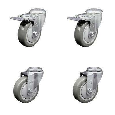 4 Piece Polyurethane Bolt Hole Caster Set with 2 Total Lock Brakes
