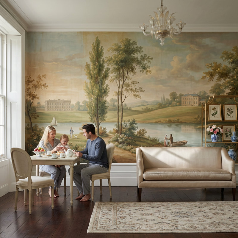 Papier peint pastoral paysage mural mural rétro, 120 po x 96 po, Peler et coller