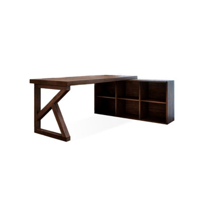 Nut-brown L-Shaped Solid Wood Executive Desk