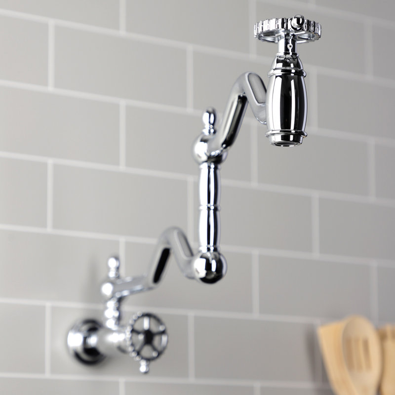 Kingston Brass Fuller Two-Handle 1-Hole Wall Mount Pot Filler Faucet, Polished Chrome