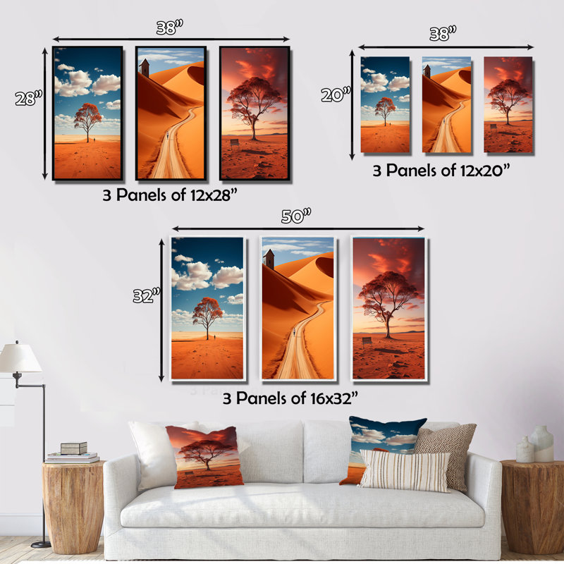 " Australia Red Centre Solitude " 3 - Pieces, White Floater Framed, 20" H x 36" W