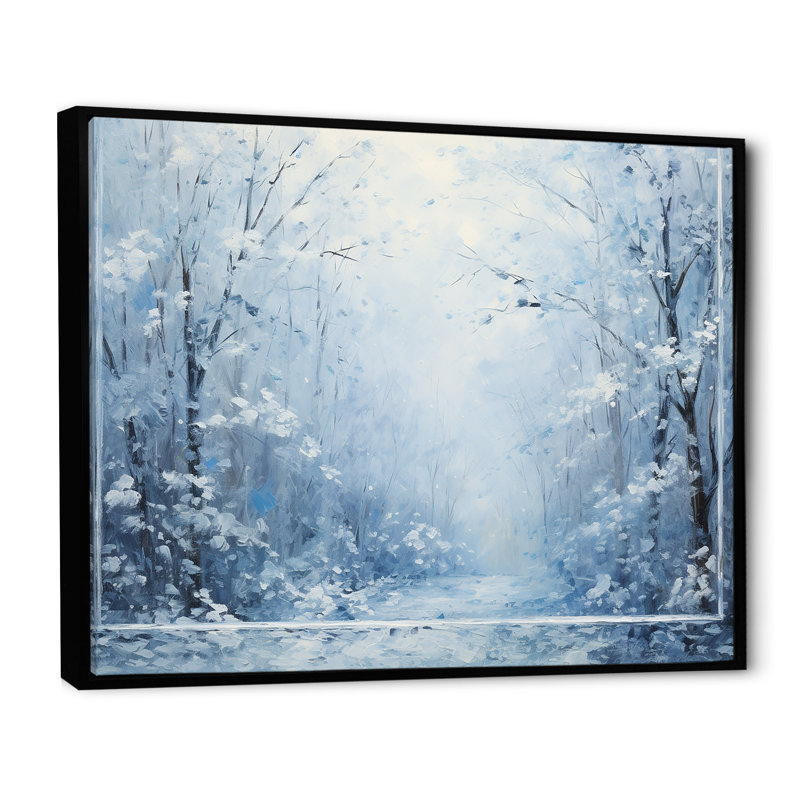 Paysage d'hiver «Snowfall forest I», art mural encadré paysage d'hiver, Cadre flottant noir, H 30 po x l 40 po x P 1,5 po