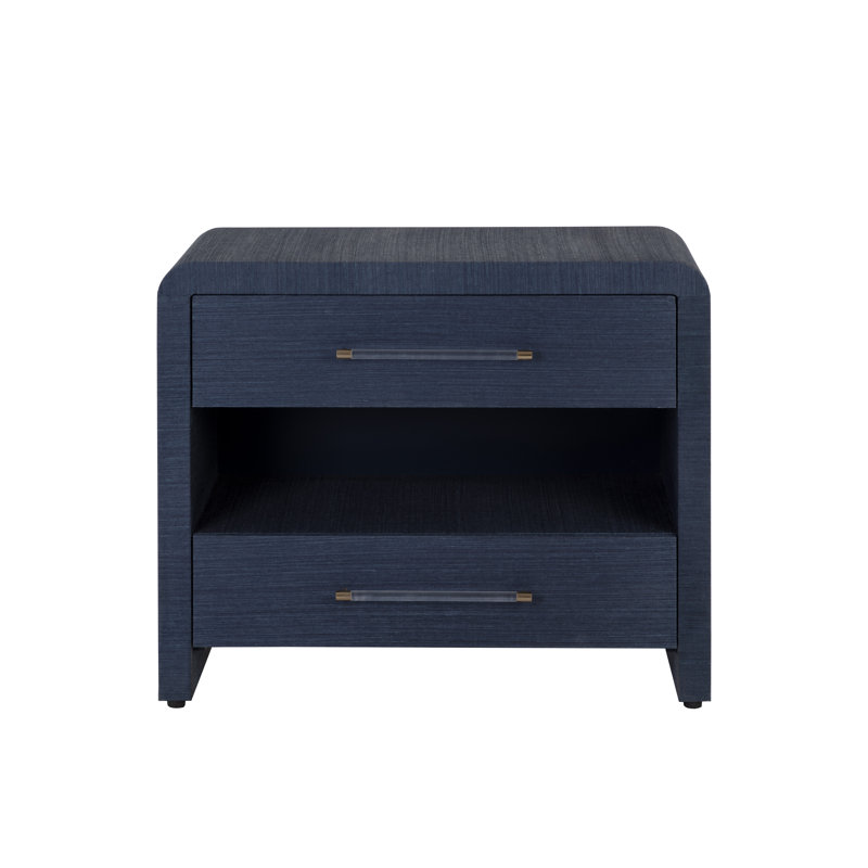 Indigo Blue Raffia 2-Drawer Transitional Nightstand