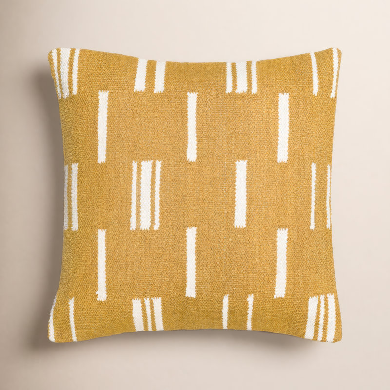 Jeté en coton Chanterelle, 18 po x 18 po, Jaune/blanc, Polyester/ Bourre en polyester