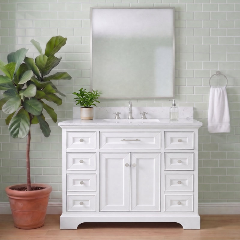 Thompson 42" W Single Bathroom Vanity, White/Brushed Nickel