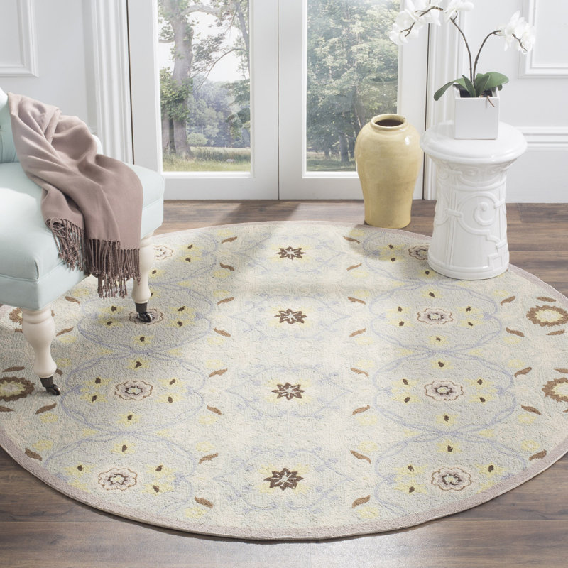 Stockertown Hand Hooked Wool Pile Geometric Rug, Round 5'6"
