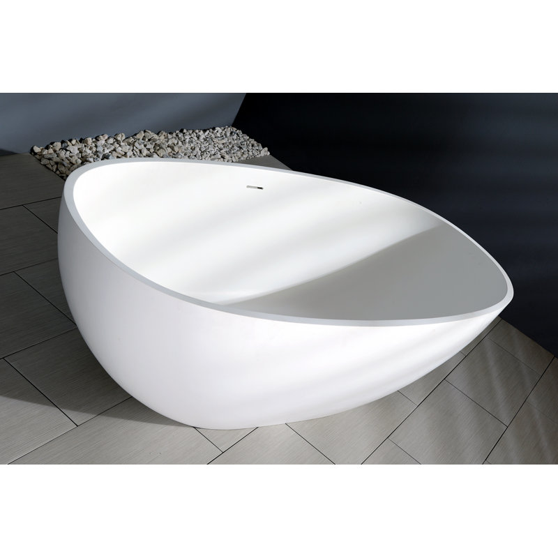 Kingston Brass Arcticstone 65-Inch Solid Surface Oval Double Ended Freestanding Tub with Drain