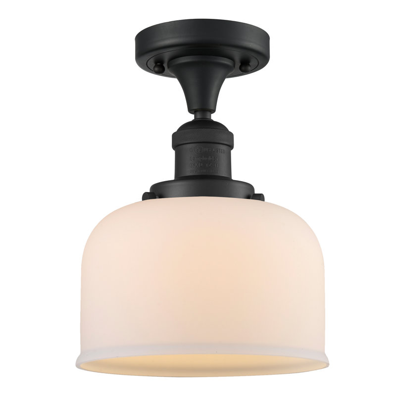 Plafonnier semi-encastré 8 po Bell, Ampoule à DEL rétro de 6 watts, Boîtier blanc mat, Noir mat